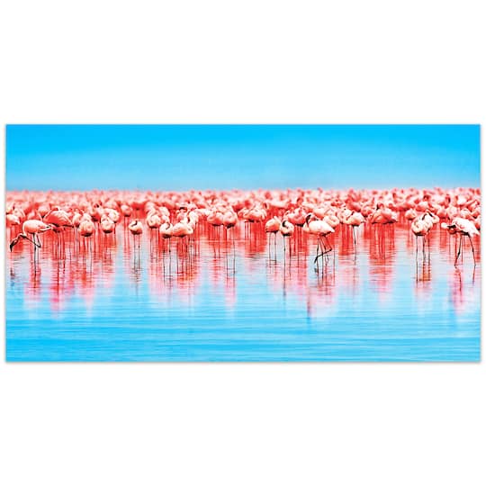 Empire Art Direct 24" x 48" Flamingo Flock Frameless Free Floating Tempered Glass Wall Art